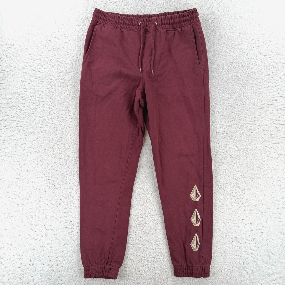 Volcom Mens Large Red Fleece Jogger Pants Elastic Waist Logo Pockets A1522104